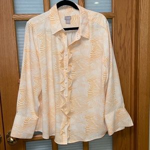 EUC Chico’s 3 Zebra Ruffle Blouse